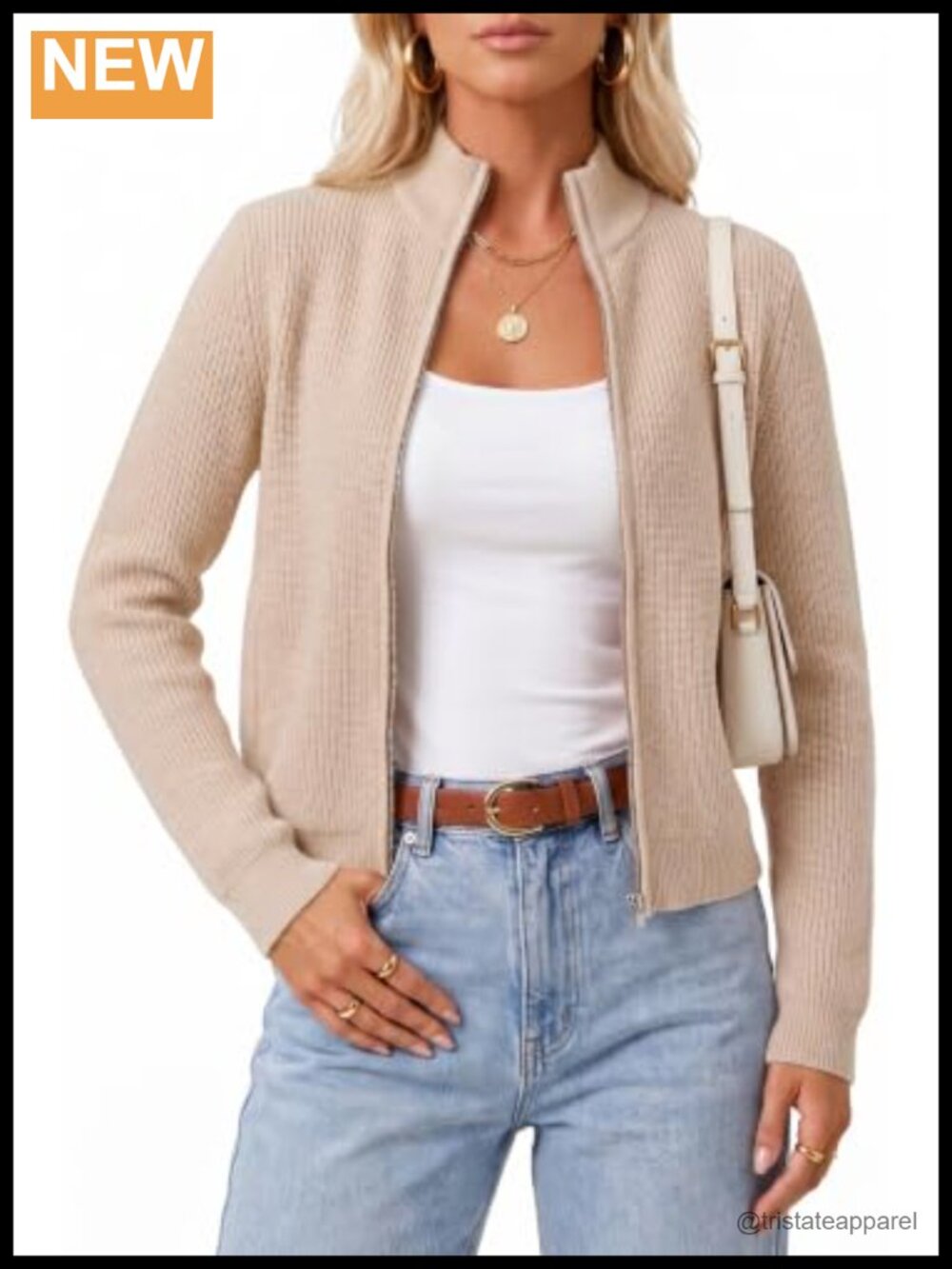 Wool Blend Mock Neck Zip Up Cardigan Sweater Jacket